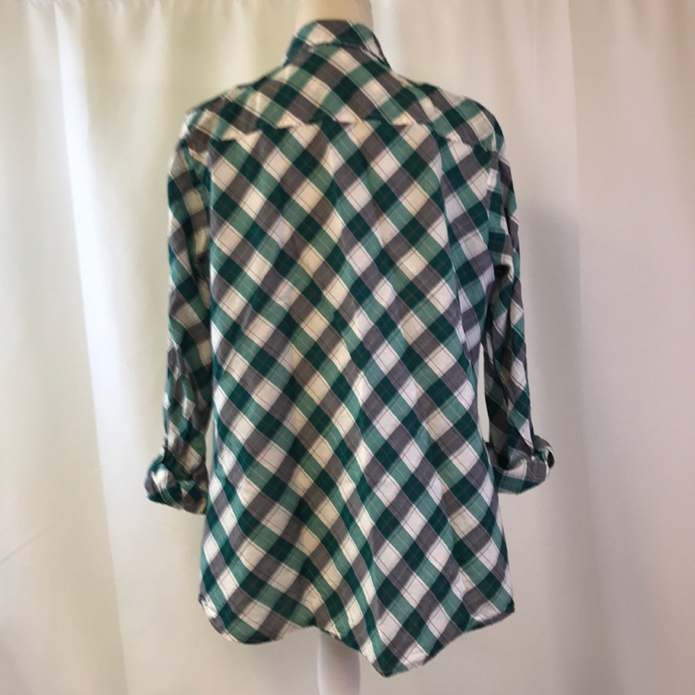 Kim Rogers Green & Blue Plaid Button Up Shirt LG - Picture 2 of 9